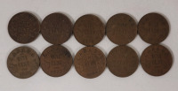 1920 - 1936 Canadian King George V Penny Lot , 10 Coins