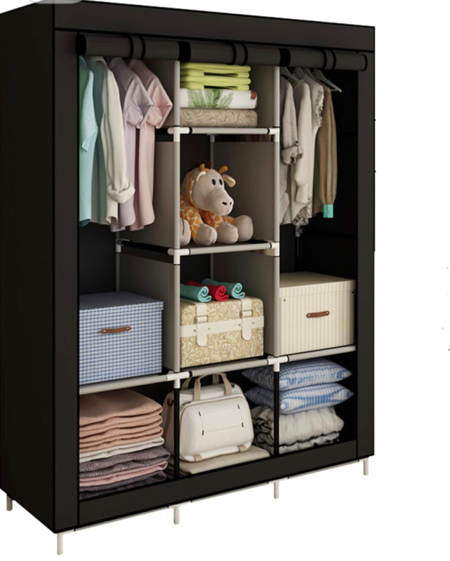 As New ACCSTORE Black Canvas Wardrobe Cupboard Clothes Storage Organiser 6 Shelves