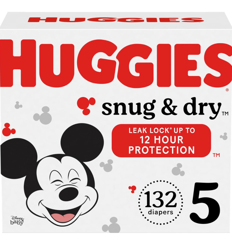 New Huggies Snug & Dry Disposable Baby Diapers, Size 5, 132 Count