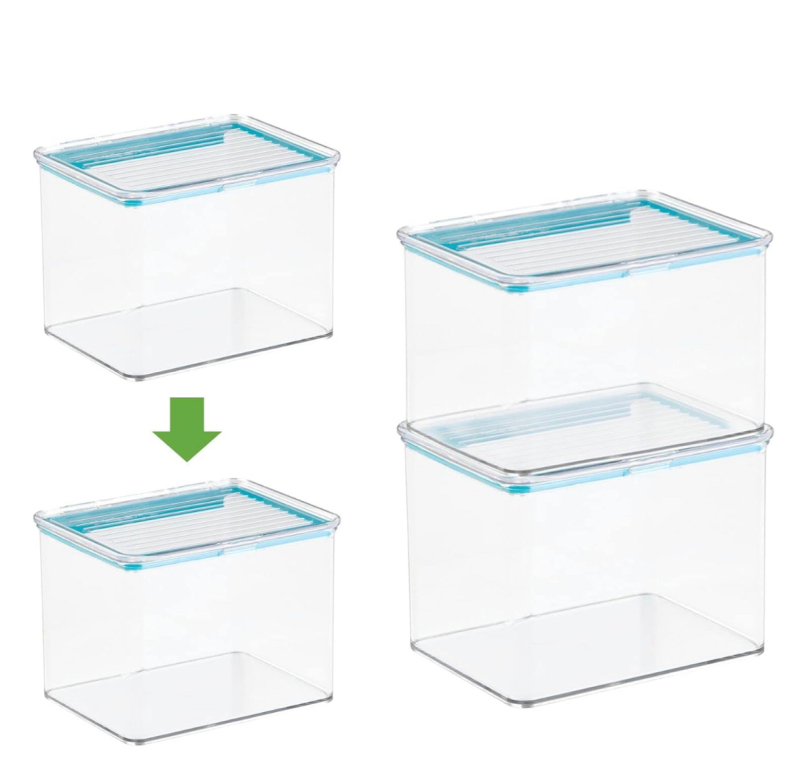 4 As New mDesign Airtight Stackable Kitchen Organizer Pantry Food Storage Container Attached Hinged Lid 5.5” x 6.75” x 8”