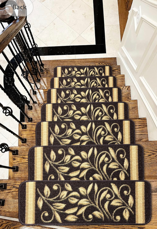 As New Gloria Anti-Slip Stair Treads Pet Friendly Stairway mats Anti-Skid Rubber Back Floral Design Stair Grippers (15, Brown) Dimension 8.5" x 26" Fits most indoor home and outdoor stairs