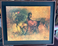 Mid Century Framed Print Impressionist Red Horses By Lebadang Approximately 31” x 38”