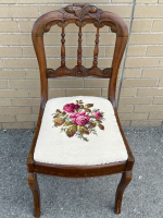 Vintage Carved Wood Chair With Needlepoint Cushion