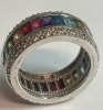 925 Sterling Wide Band Ring CZ Multiple Colours Beautiful - 3