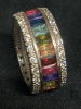 925 Sterling Wide Band Ring CZ Multiple Colours Beautiful - 6