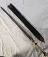 Replica Shortsword with Clear Plastic Crossguard and Spiral Hilt. Comes with Leather Like Hilt. 24.5" Blade, 34" Total Length