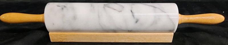 Marble Rolling Pin With Wood Handles And Wood Dock 18.5"X3"