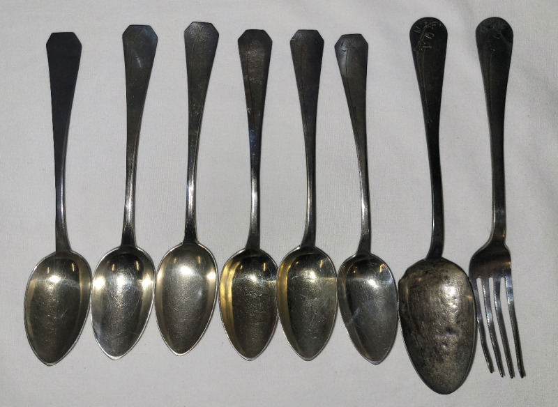 Vintage 875 Silver Spoons & Fork . Eight (8) Pieces