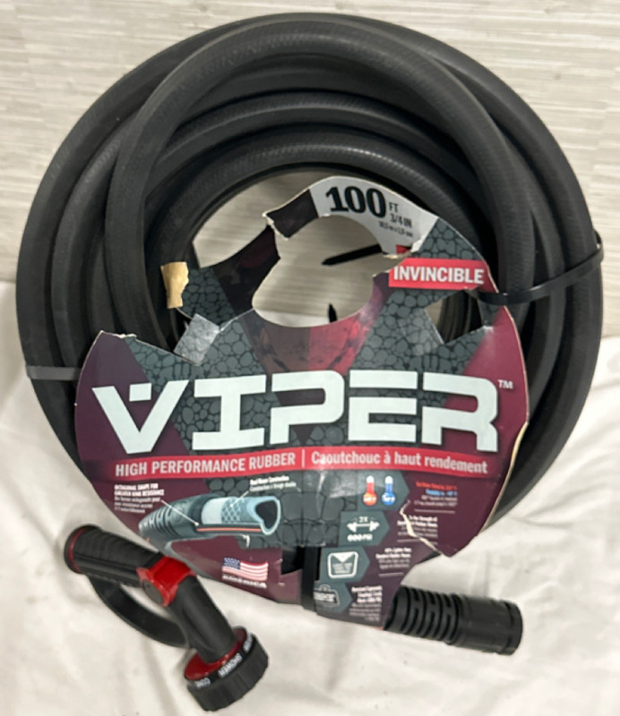 Viper Invincible 100’ High Performance Rubber Hose Looks New With a Orbit 7 Setting Spray Attachment