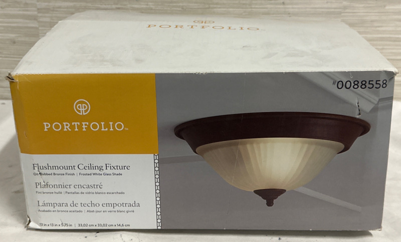 Portfolio Flushmount Ceiling Fixture Oil-Rubbed Bronze Frosted White #0088558 Looks New