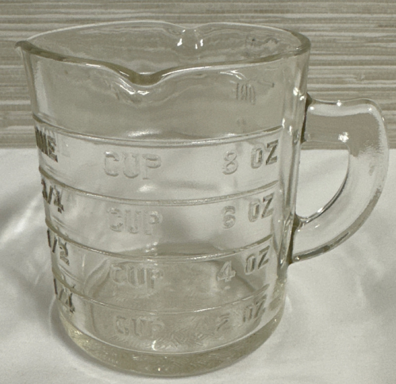 Vintage 3 Spout Glass Measuring Cup, 8oz, 1 cup, Multiple Measuring Lines