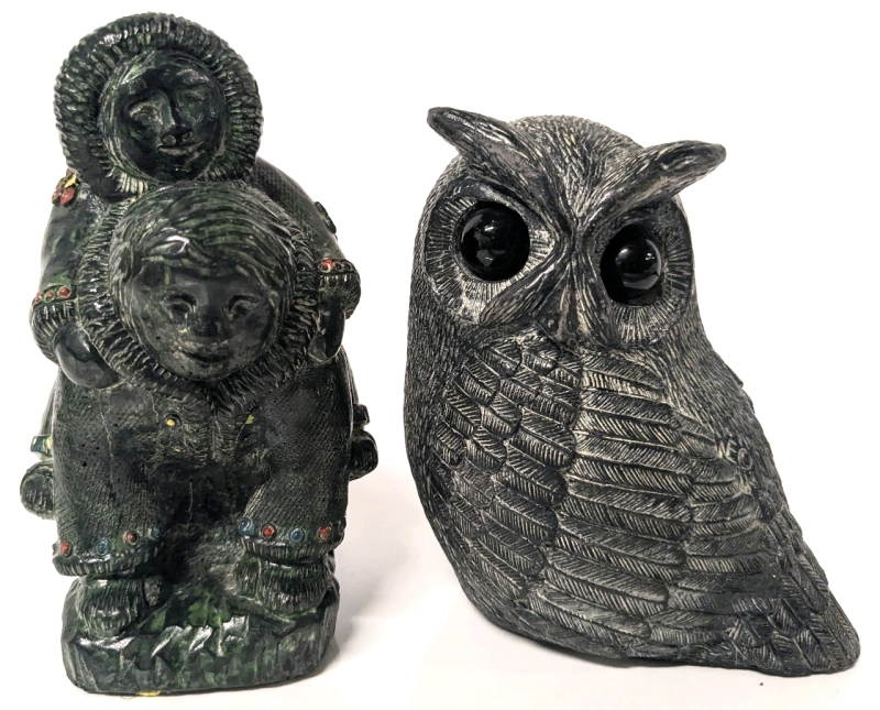 2 Vintage Edmund Wolf Originals Owl & Playing Inuit Children Figures | 4.5" - 5.5" Tall