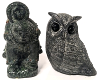 2 Vintage Edmund Wolf Originals Owl & Playing Inuit Children Figures | 4.5" - 5.5" Tall