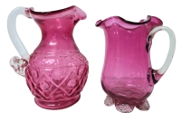 2 Vintage Cranberry Glass Creamers / Mini Jugs | 4" - 4.5" Tall