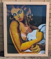 Heavy Vintage Framed Replica Painting Carlo Capelli "Femme &agrave; la Colombe" | Signed Julien | 26.5" x 32.75"