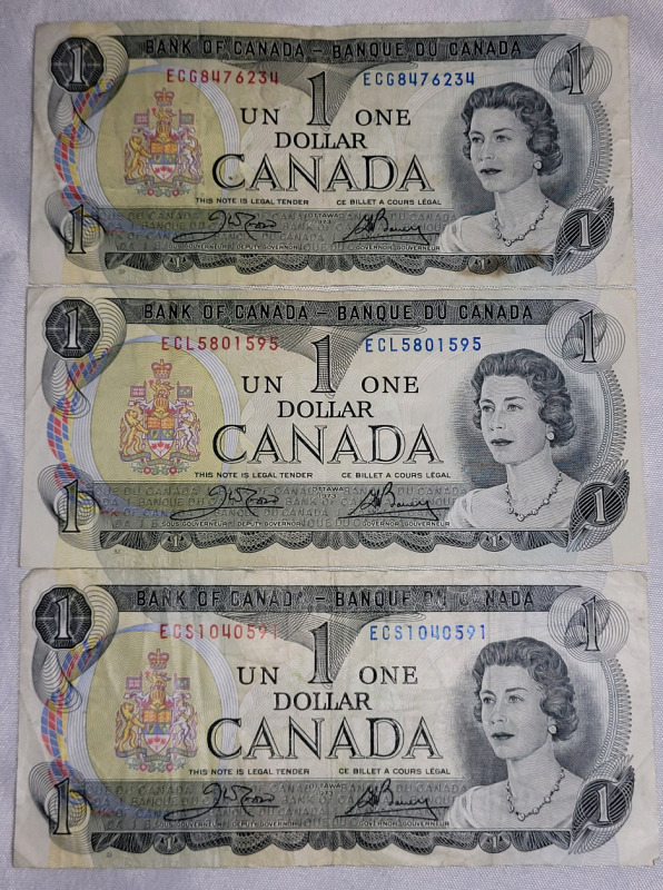 1973 Canadian Bank of Canada Bank Note , Three (3) Bank Notes
