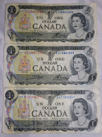 1973 Canadian Bank of Canada Bank Note , Three (3) Bank Notes