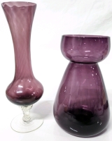 2 Vintage Purple / Amethyst Glass Vases | 6" - 8" Tall
