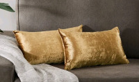 2 New Gigizaza Gold Velvet Decorative Lumbar Throw Pillow Covers - 20x12"
