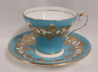 Vintage Aynsley Teal & Gold Corset Style Cup & Saucer . Rings True , No chips or cracks