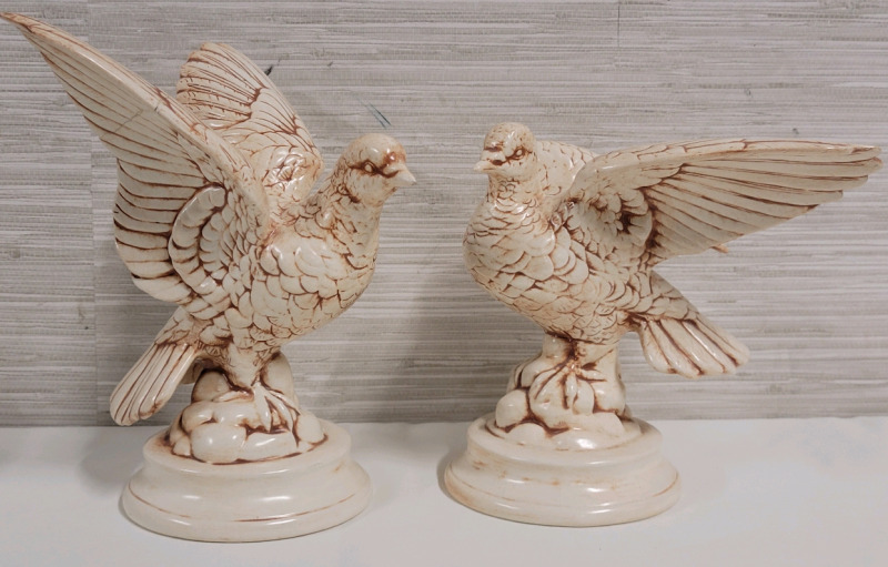 Vintage Ceramic Love Birds Figures , Signed & Date on Bottom . Measures 8.5" tall