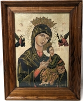 Vintage Framed Print of Byzantine-Era Miraculous Icon of Our Lady of Perpetual Help | 11.15" x 14.2"