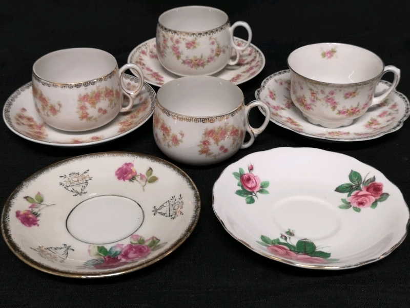 Vintage Teacups & Saucers + Limoges Side Plate