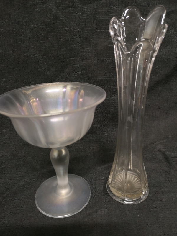Vintage Glass Footed Candy Dish & Vase