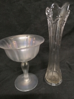 Vintage Glass Footed Candy Dish & Vase