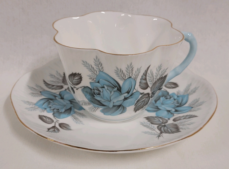 Vintage Shelley " Blue Rose " Cup & Saucer . Rings True , No chips or cracks