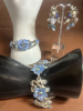 Blue Molded Glass & Blue Moonglow Rhinestone Bracelets Earrings - 5