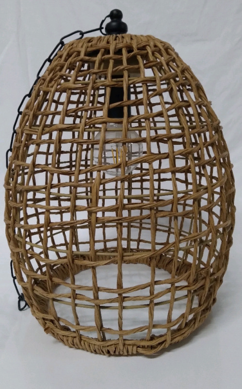 Hanging Wooden Weave Lantern Battery Operated With Remote 18"