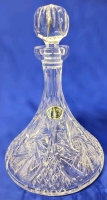 Heavy Vintage Bohemia Czechoslovakia Hand-Cut Lead Crystal Pinwheel Decanter with Stopper | 10.25" Tall