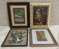 4 Framed Paintings and Prints Colourful Nature Themed all Frames are 12” x 10” or Slightly Smaller 2 Wood 2 Metal