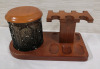 Wooden 6 Pipe Stand Holder Rack with Glass Humidor Jar - 2