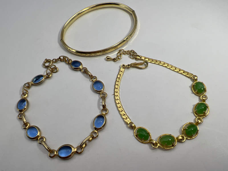 Three Vintage Bracelets Stones + Slider Bangle
