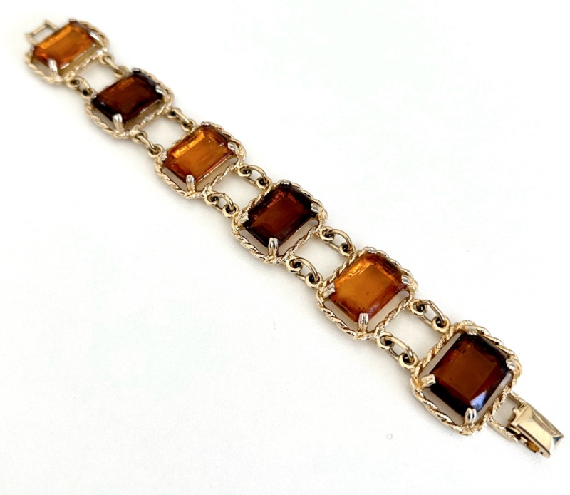 Vintage Sarah Coventry Orange Honey Rhinestone Chunky Bracelet