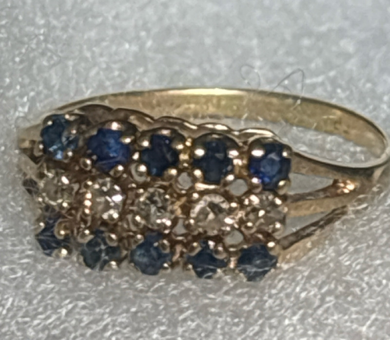 14KT Yellow Gold Diamond Blue Stone Ring Stamped