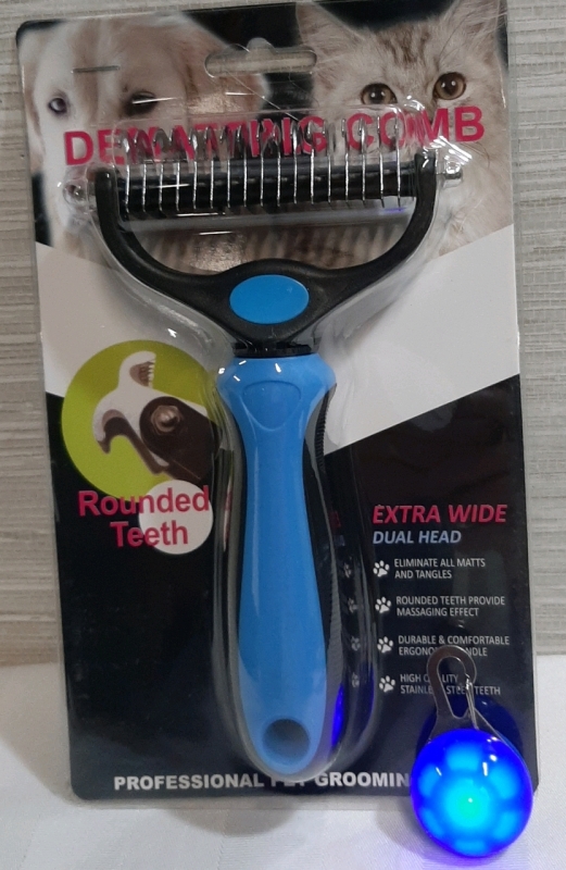 New Dematting Comb & Night Light that Clips onto the Collar. Helps your pet be seen in the dark