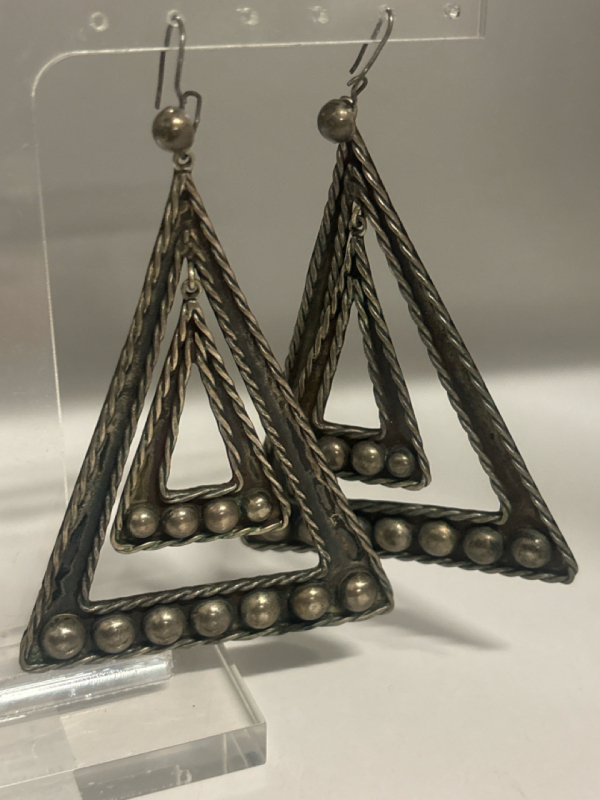 Mexico Sterling Double Articulated Triangle Earrings