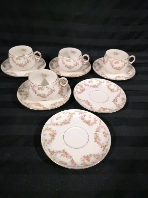 4 Vintage Limoges Teacups & Saucers