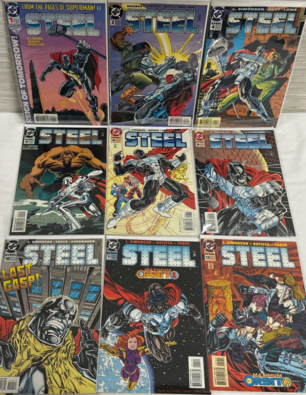 9 Vintage Steel DC Comics Issues #1, 2, 4, 5, 8, 9, 10, 11 & 12 Bagged & Boarded