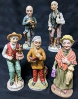 5 Vintage Ceramic Bisque Senior Figurines | 6.25" - 6.5" Tall | Made in Taiwan