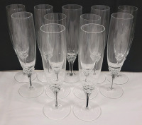 Belfor Exquisite Champagne Glasses Set of 11 , Czechoslovakian Crystal Black Core Crystal Stemware . 8 1/4" Tall