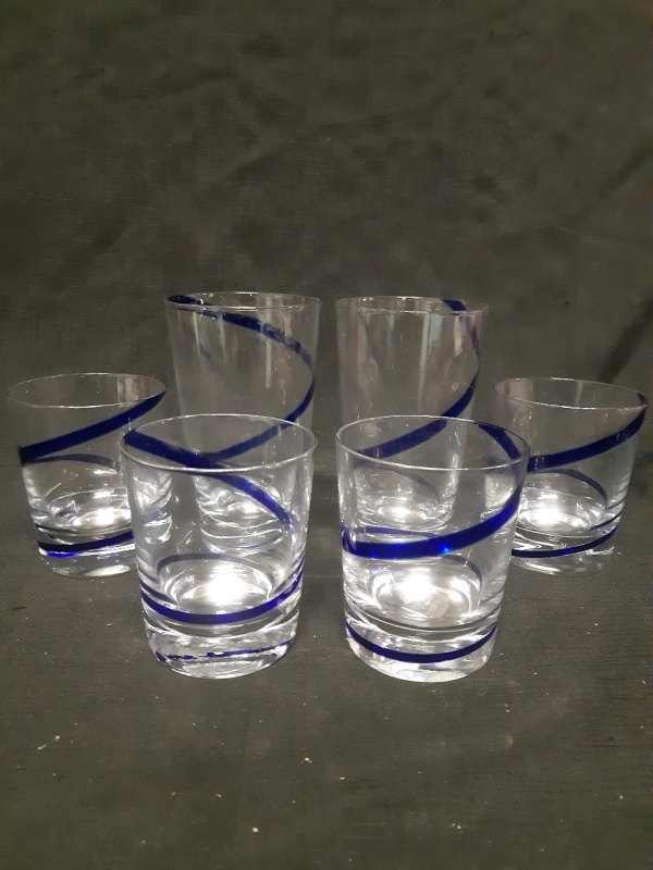 Set of 6 Swirly Cobalt Pattern Glasses *From 4" - 6.5" Tall*