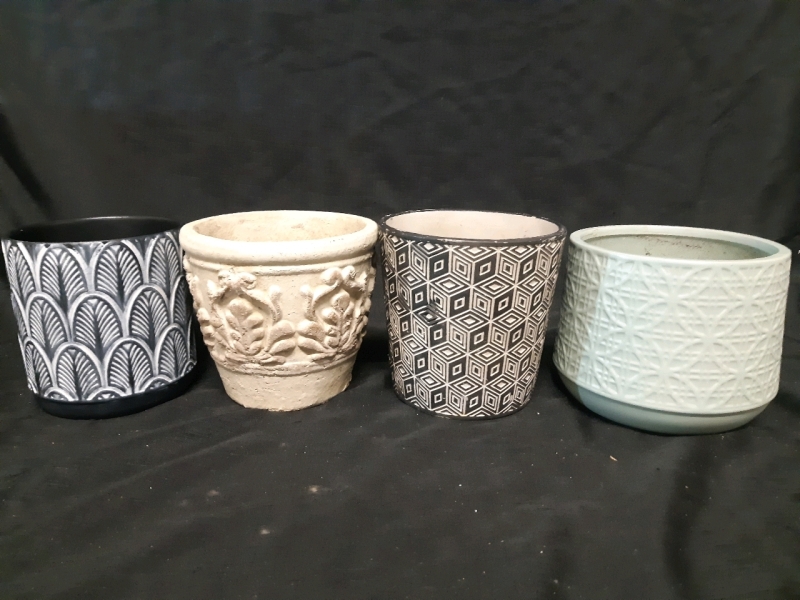 4 Assorted Flower Pots ranging from 6" - 6.5" Tall