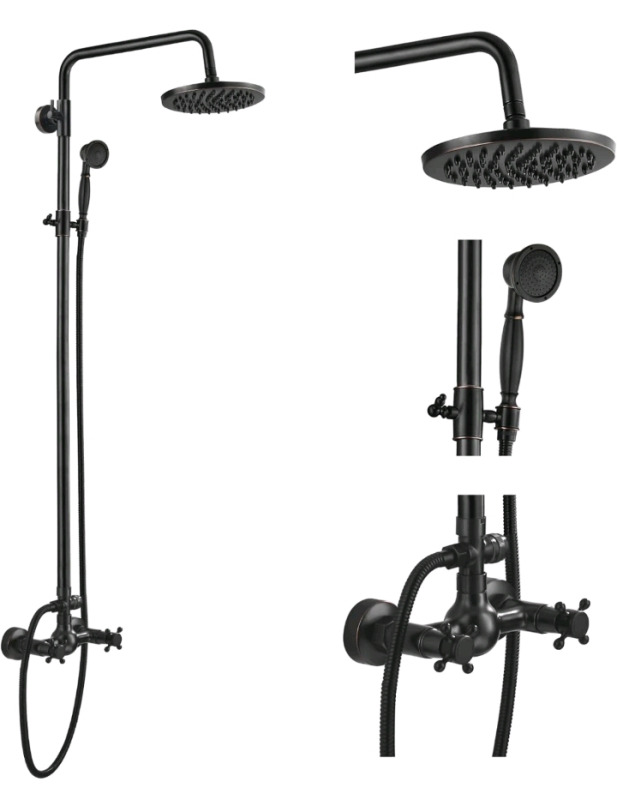 New Sanitary Wares Oil Rubbed Bronze Rain Shower System Set 2 Knobs Mixing 8 Inch Rainfall Shower Head with Handheld Spray Bathroom Shower Faucet ( Retails for 249.99)<br/>