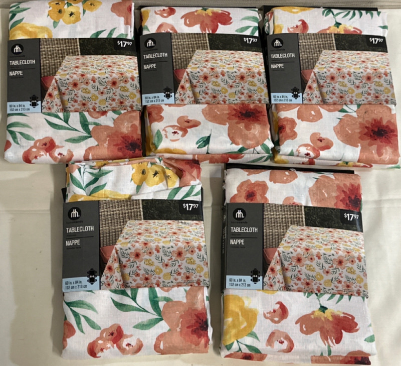 5 New Hometrends Easy Care Table Cloths 60” x 84”