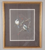 " Chickadees " Framed Tempera Painting by Canadian Artist Rudi Reichardt . Measures 19"&times;23"