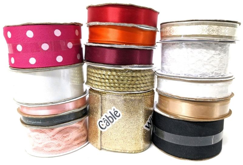 15 New Assorted Rolls of Ribbon & Trim : Makers, Colour, Length, Width & Materials Vary